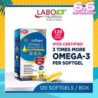 LABO NUTRITION OmaxPure Omega-3 1250mg Fish Oil Dietary Supplement Softgel (For Heart, Joint, Brain, Eye, Immune & Overall Health) 120s