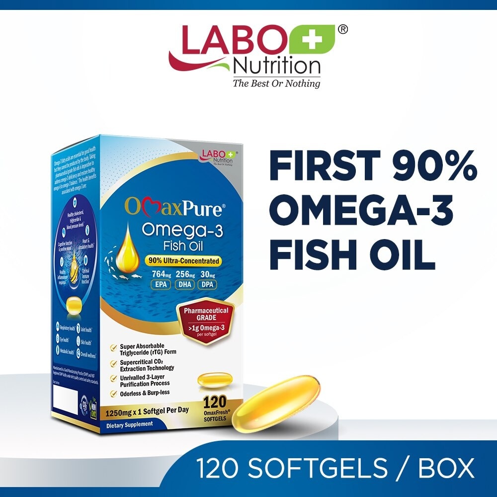 OmaxPure Omega 3 Fish Oil Dietary Supplement (Odourless, For Heart, Joint, Brain, Immune, Overall Health) 120s