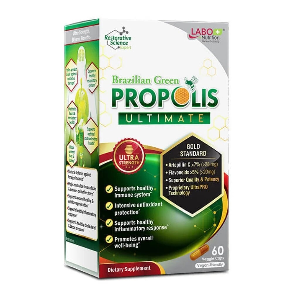 Brazillian Green Propolis Ultimate Dietary Supplement (For Immunity, Brain Fog,  Antioxidant Protection, Cough, Sore Throat, Asthma, Cholesterol, Liver And Kidney Health) 60s