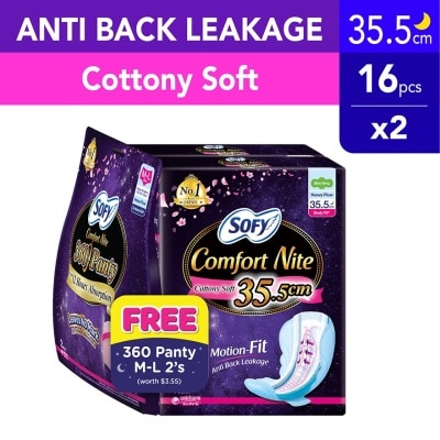 SOFY Comfort Nite Body Fit Night Wing Pad 35.5cm Packset 16s x 2 (Free 360 Panty M-L 2s)