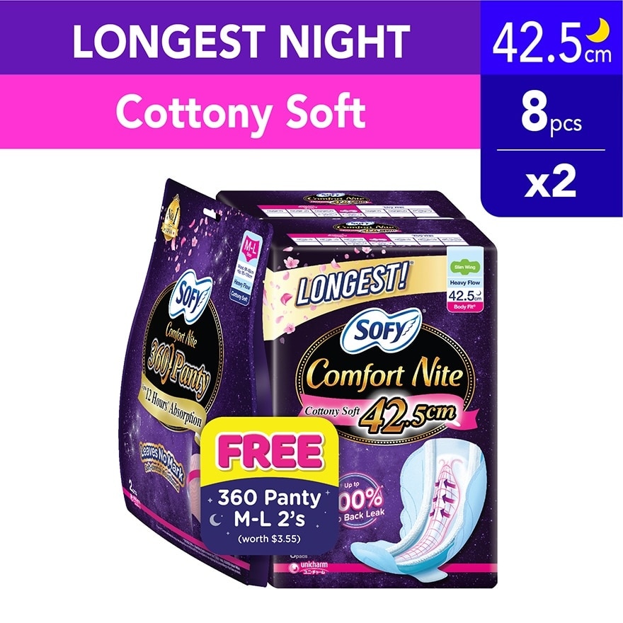 Comfort Nite Body Fit Night Wing Pad 42.5cm Packset 8s x 2 (Free 360 Panty M-L 2s)