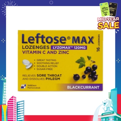 LEFTOSE Max Lozenges BlackCurrant Lozenges 120mg 16s