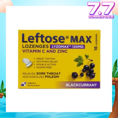 LEFTOSE Max Lozenges BlackCurrant Lozenges 120mg 16s