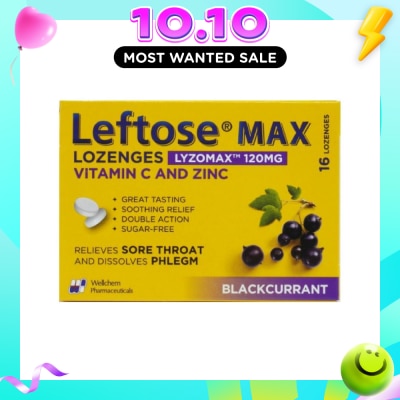 LEFTOSE Max Lozenges BlackCurrant Lozenges 120mg 16s image