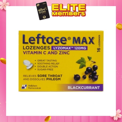 LEFTOSE Max Lozenges BlackCurrant Lozenges 120mg 16s