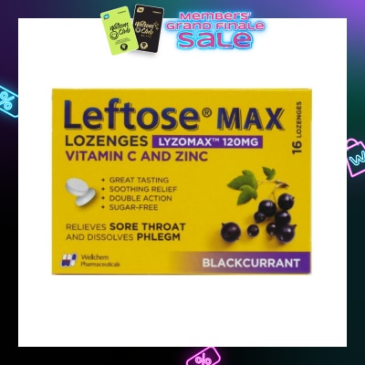 LEFTOSE Max Lozenges BlackCurrant Lozenges 120mg 16s