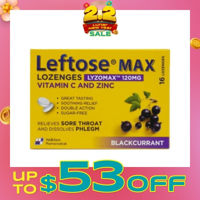 LEFTOSE Max Lozenges BlackCurrant Lozenges 120mg 16s