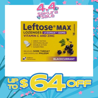 LEFTOSE - Max Lozenges BlackCurrant Lozenges 120mg 16s