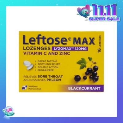 LEFTOSE Max Lozenges BlackCurrant Lozenges 120mg 16s