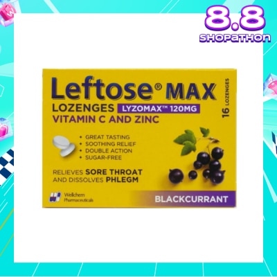 LEFTOSE Max Lozenges BlackCurrant Lozenges 120mg 16s