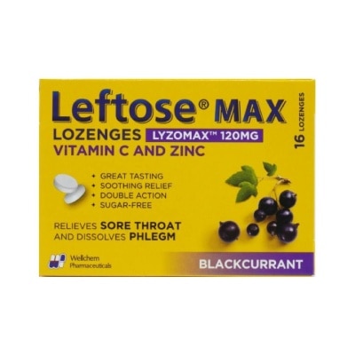 LEFTOSE Max Lozenges BlackCurrant Lozenges 120mg 16s