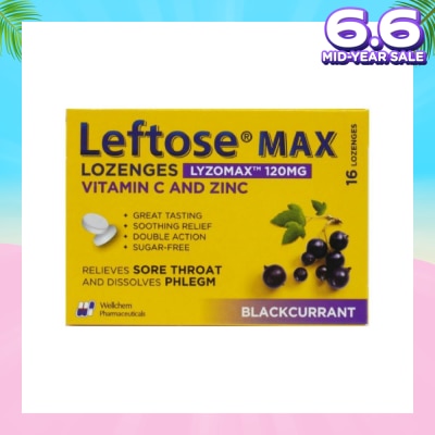 LEFTOSE Max Lozenges BlackCurrant Lozenges 120mg 16s