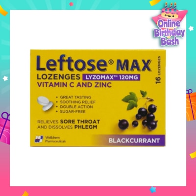 LEFTOSE Max Lozenges BlackCurrant Lozenges 120mg 16s