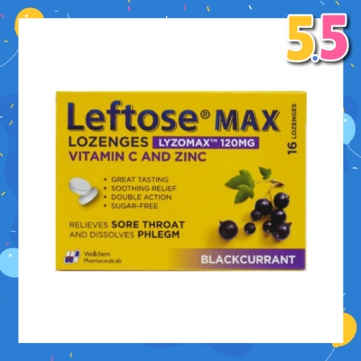 LEFTOSE Max Lozenges BlackCurrant Lozenges 120mg 16s