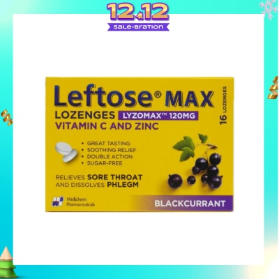 LEFTOSE Max Lozenges BlackCurrant Lozenges 120mg 16s