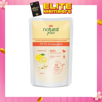 UIC Natural Plus Ultra Concentrated Dishwashing Liquid Refill Pack (99.9% Antibacterial) 450ml