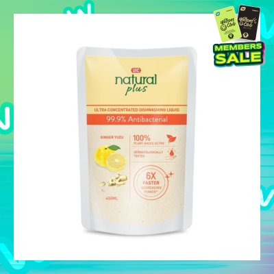 UIC Natural Plus Ultra Concentrated Dishwashing Liquid Refill Pack (99.9% Antibacterial) 450ml