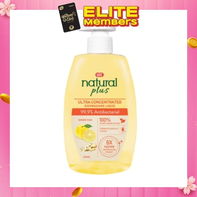 UIC Natural Plus Ultra Concentrated Dishwashing Liquid Pump Bottle (99.9% Antibacterial) 500ml