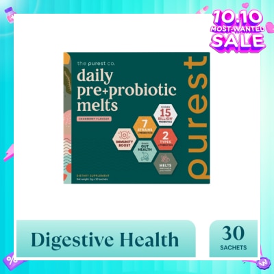 THE PUREST CO Daily Pre+Probiotic Melts (To Support Digestive Health And Foster Healthy Gut) Sachets 30s