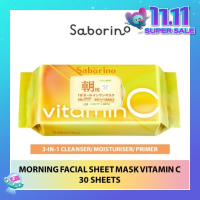 SABORINO Morning Facial Sheet Mask Vitamin C (Helps To Hydrate & Brighten Dull Skin) 30s