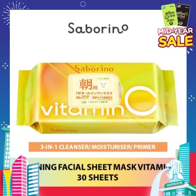 SABORINO Morning Facial Sheet Mask Vitamin C (Helps To Hydrate & Brighten Dull Skin) 30s