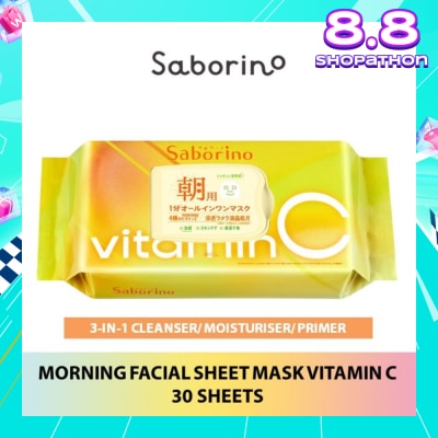 SABORINO Morning Facial Sheet Mask Vitamin C (Helps To Hydrate & Brighten Dull Skin) 30s