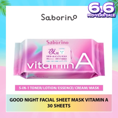 SABORINO Good Night Facial Sheet Mask Vitamin A (Helps To Plump & Hydrate Skin) 30s