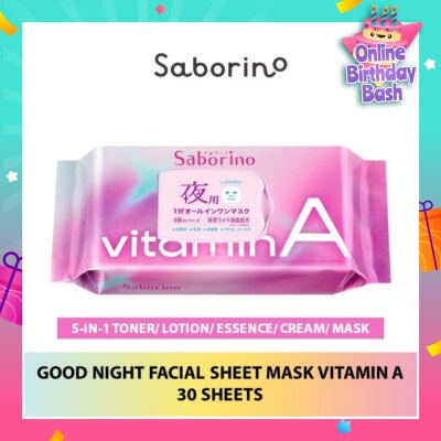 SABORINO Good Night Facial Sheet Mask Vitamin A (Helps To Plump & Hydrate Skin) 30s
