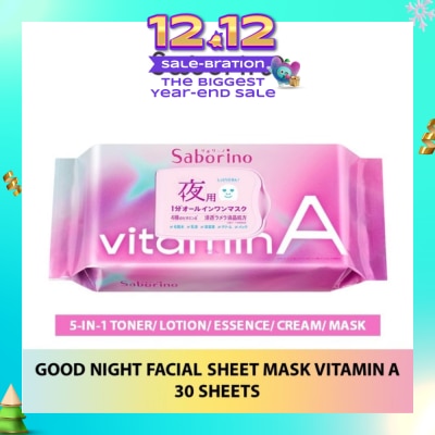 SABORINO Good Night Facial Sheet Mask Vitamin A (Helps To Plump & Hydrate Skin) 30s