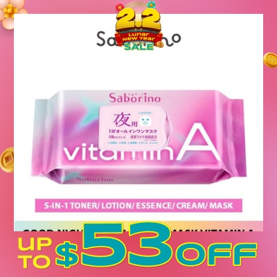 SABORINO Good Night Facial Sheet Mask Vitamin A (Helps To Plump & Hydrate Skin) 30s