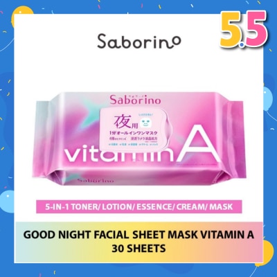 SABORINO Good Night Facial Sheet Mask Vitamin A (Helps To Plump & Hydrate Skin) 30s