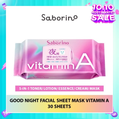SABORINO Good Night Facial Sheet Mask Vitamin A (Helps To Plump & Hydrate Skin) 30s