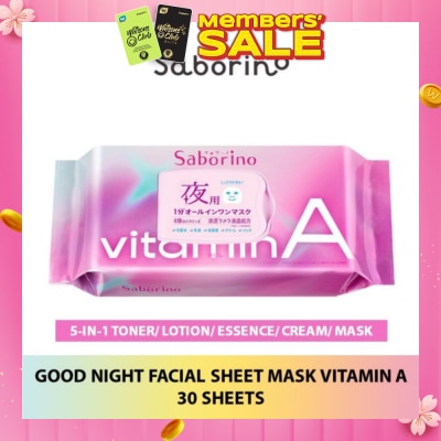 SABORINO Good Night Facial Sheet Mask Vitamin A (Helps To Plump & Hydrate Skin) 30s