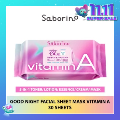 SABORINO Good Night Facial Sheet Mask Vitamin A (Helps To Plump & Hydrate Skin) 30s
