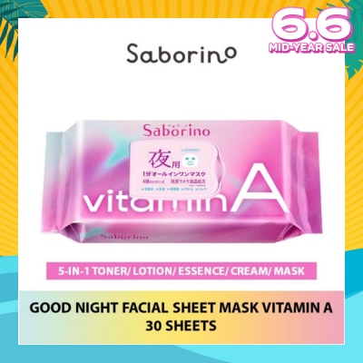 SABORINO Good Night Facial Sheet Mask Vitamin A (Helps To Plump & Hydrate Skin) 30s