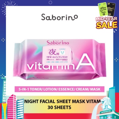 SABORINO Good Night Facial Sheet Mask Vitamin A (Helps To Plump & Hydrate Skin) 30s