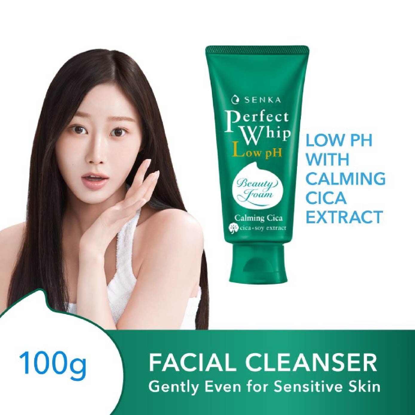 Perfect Whip Gentle Calming Cica Low Ph Beauty Cleansing Foam (Gentle On Sensitive Skin, Calms Irritation) 100g