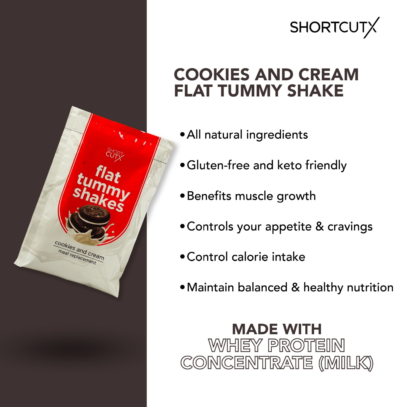 Flat Tummy Shakes Cookies & Cream Meal Replacement Powder 7s