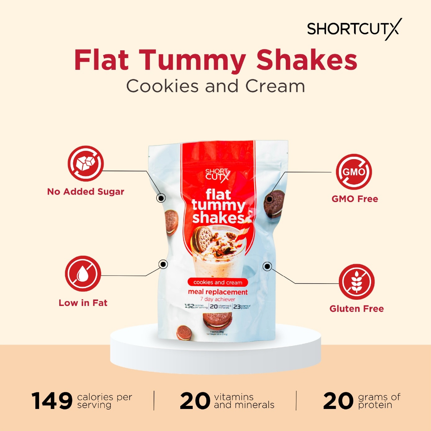 Flat Tummy Shakes Cookies & Cream Meal Replacement Powder 7s