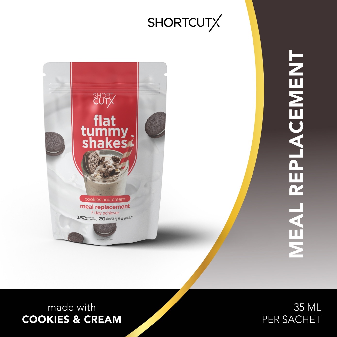 Flat Tummy Shakes Cookies & Cream Meal Replacement Powder 7s