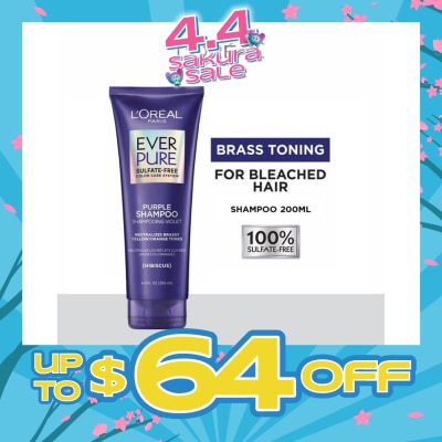 LOREAL PARIS HAIR EXPERT - EverPure Brass Toning Purple Sulfate-free Shampoo (Neutralise Brassiness For All Colored Hair) 200ml