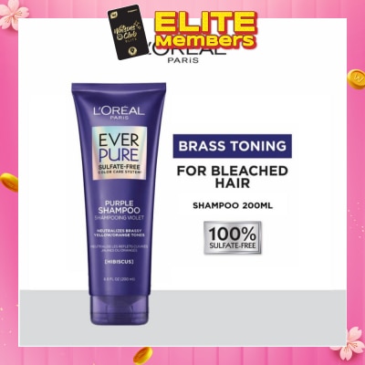 LOREAL PARIS HAIR EXPERT EverPure Brass Toning Purple Sulfate-free Shampoo (Neutralise Brassiness For All Colored Hair) 200ml