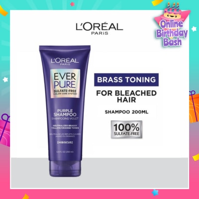 L'OREAL PARIS HAIR EXPERT EverPure Brass Toning Purple Sulfate-free Shampoo (Neutralise Brassiness For All Colored Hair) 200ml