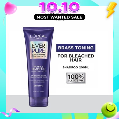LOREAL PARIS HAIR EXPERT EverPure Brass Toning Purple Sulfate free Shampoo (Neutralise Brassiness For All Colored Hair) 200ml image