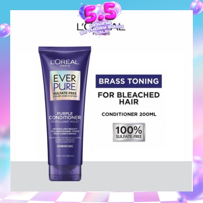 LOREAL PARIS HAIR EXPERT - EverPure Brass Toning Purple Sulfate-free Conditioner (Neutralise Brassiness For All Colored Hair) 200ml