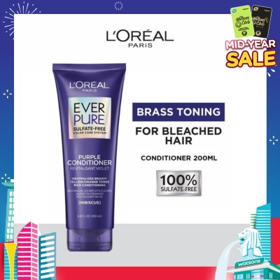 L'OREAL PARIS HAIR EXPERT EverPure Brass Toning Purple Sulfate-free Conditioner (Neutralise Brassiness For All Colored Hair) 200ml