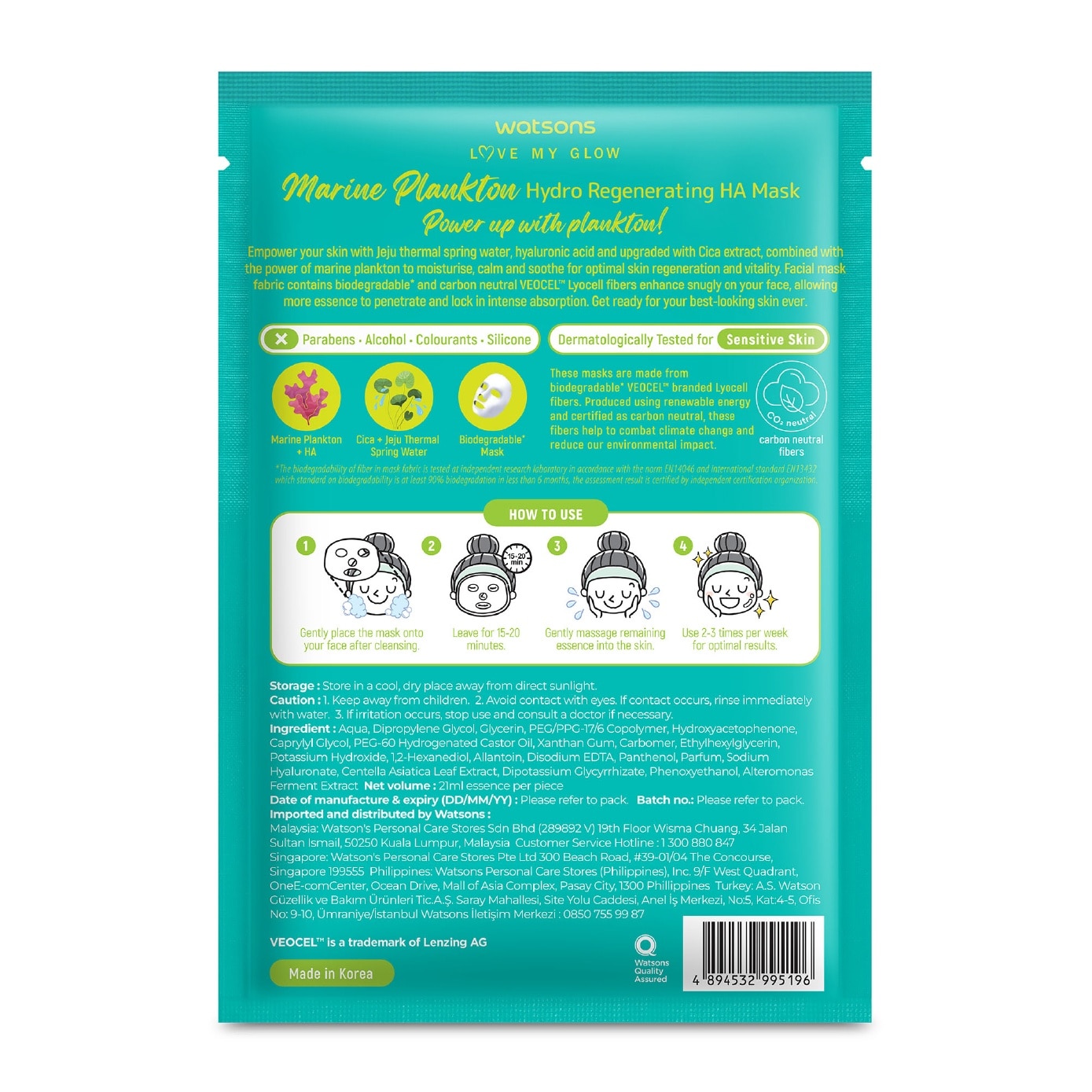 Marine Plankton Hydro Regenerating HA Face Mask 1s