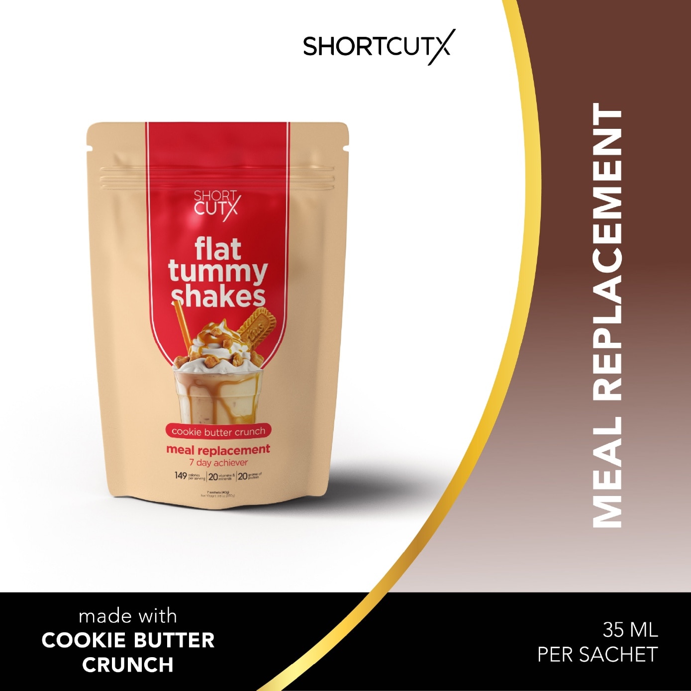 Flat Tummy Shakes Cookie Butter Crunch Meal Replacement Powder 7s