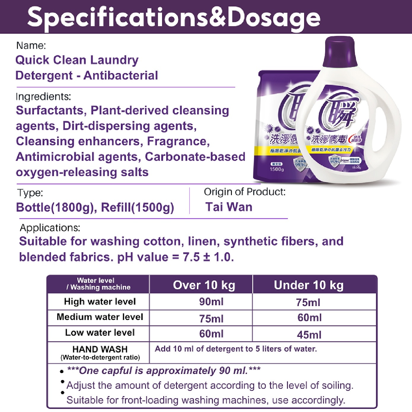 Quick Clean Antibacterial Laundry Detergent 1800g