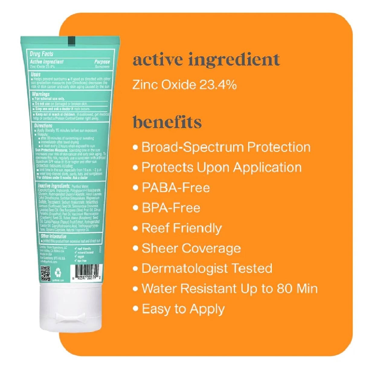 THINKSPORTS Natural Kids Sunscreen SPF50 (Water Resistant) 89ml